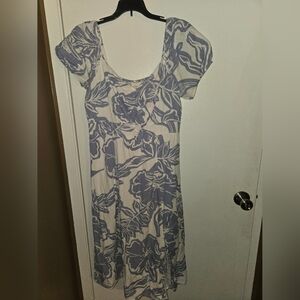 Jessica Simpson - Floral Scoop Neck Midi Dress in Blue and Cream Size XL